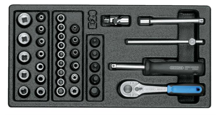1/4 inch hexagon socket set, 37 pieces, in 1/3 tool module, chrome-plated