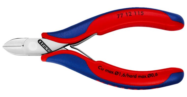 KNIPEX electronics side-cutters, 115 mm, round head with chamfer and wire clamp