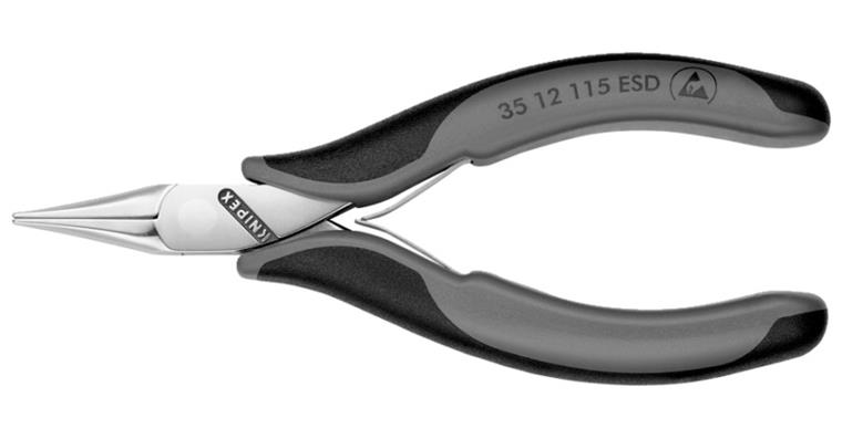 ESD electronics gripping pliers, flat, wide jaws, length 115 mm