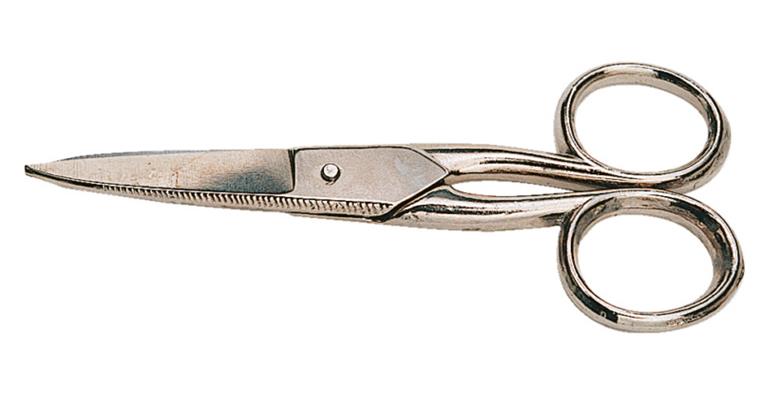 Telephone shears serrated cutt. edges, nickel-plat. w. wire cutter, length 125mm