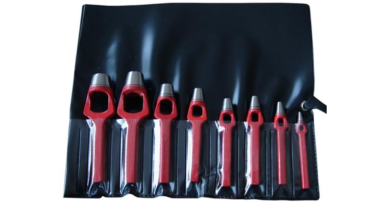 Leather wad punch set, 8 pieces, 3-25 mm in case