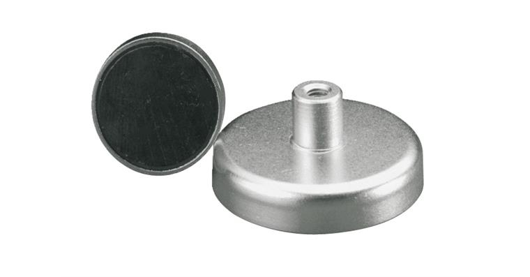 Flat grip magnet dia. 20 mm thread M3 30N hard ferrite, shielded, max. 200°C
