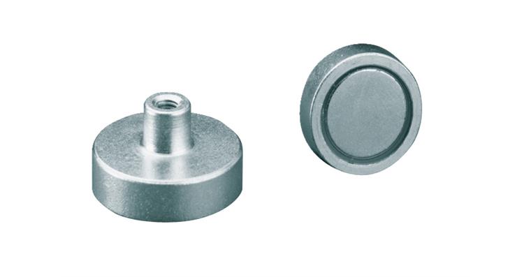 Flat grip magnet dia. 6 mm thread M3 5N, neodymium (NdFeB), shielded, max. 80°C