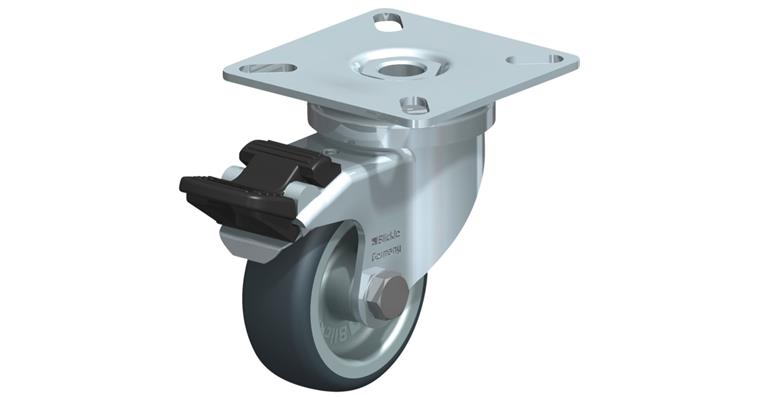 1081409101 Swivel machinery castor w/ screw-on plate and lock. dev. rubber (TPE) dia.50mm