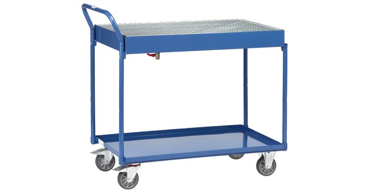 Table trolley w/ sheet steel tubs and grating, drain valve load capacity 300 kg