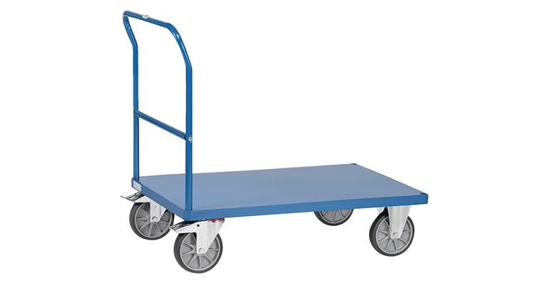 Push handle troll. st. tube load. surf. 1200x800mm load cap. 600kg RAL 5007 blue