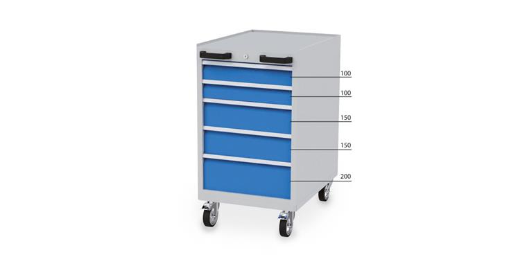 Drawer cabinet, mobile, 5 drawers HxWxD 975x555x736 RAL 7035/5012