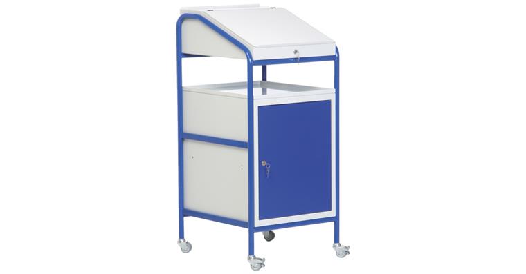 Mobiles Stehpult HxBxT 1200x546x605 mm fahrbar mit Pultaufsatz Schrank und Tür