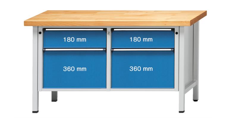 Kastenwerkbank 205 V Platte mit Stahlblechbelag H900 mm B1500 mm RAL 5012