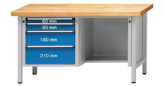 Kastenwerkbank Modell 341 V Platte mit Stahlblechbelag Höhe 900 mm RAL 7035/5012