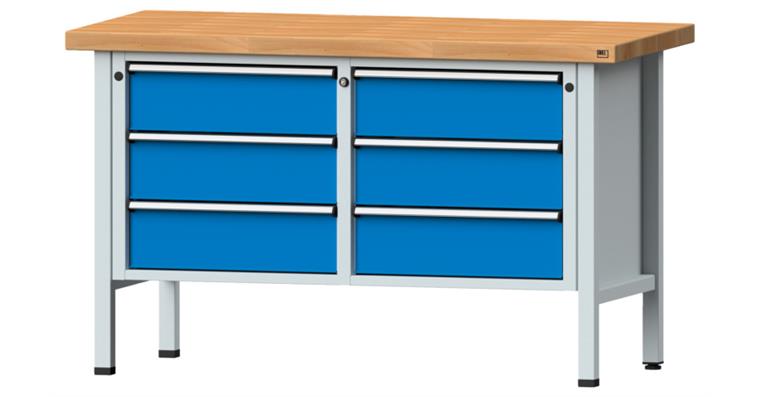 Kastenwerkbank Modell 108 V Buche-Massiv-Platte Höhe 900 mm RAL 7035/5012