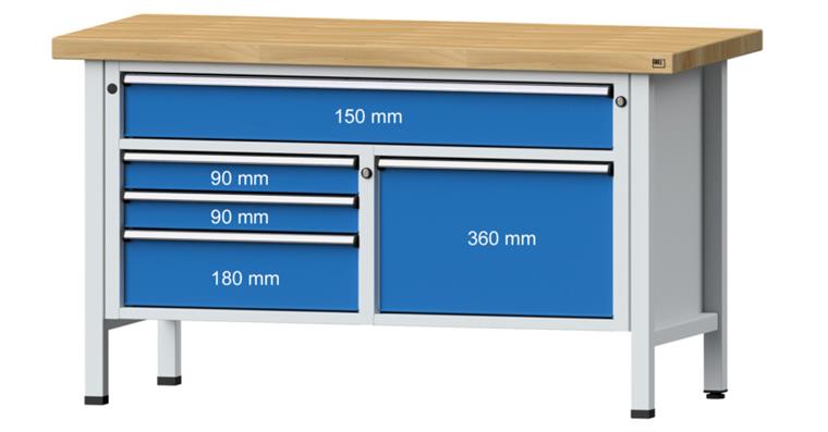 1082075230 Cabinet workbench model 256 V beech solid plate height 850 mm RAL 7035/5012