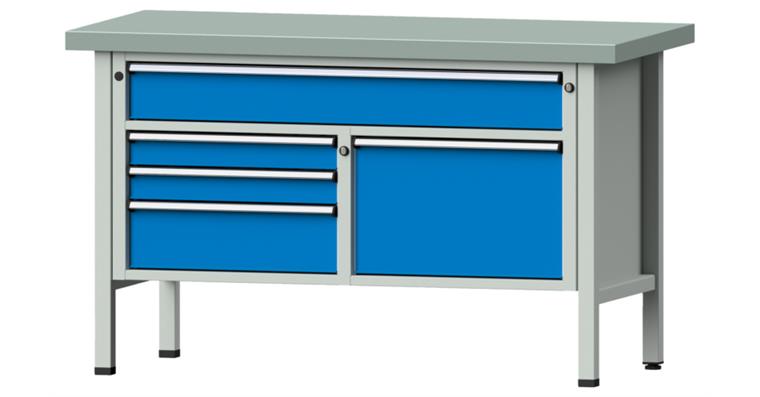 Kastenwerkbank Modell 256 V Platte mit Stahlblechbelag Höhe 900 mm RAL 7035/5012