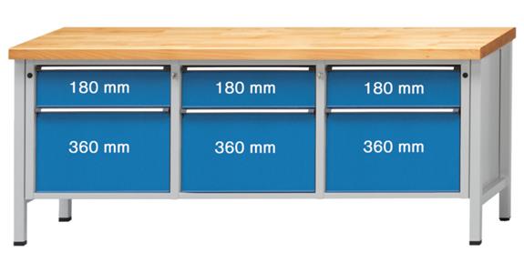 Kastenwerkbank Modell 223 V Platte mit Stahlblechbelag Höhe 850 mm RAL 7035/5012