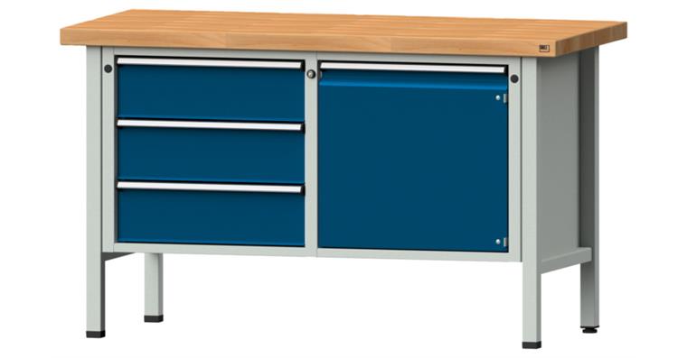 Kastenwerkbank Buche-Massiv-Platte Höhe 900 mm Breite 1500 mm RAL 7035/5010