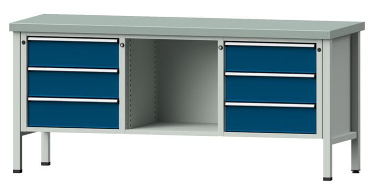 1082075425 Kastenwerkbank Modell 120 V Platte mit Stahlblechbelag Höhe 900 mm RAL 7035/5010