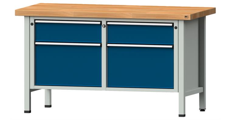 Kastenwerkbank 205 V Buche-Massiv-Platte Höhe 850 mm Breite 1500 mm RAL 5010