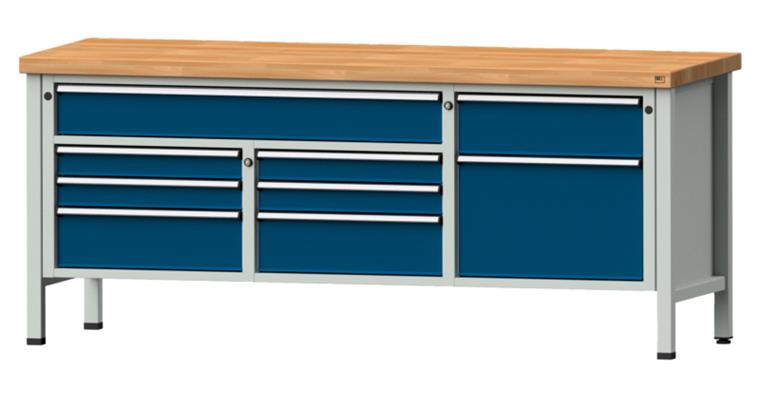 Cabinet workbench model 282 V beech solid plate height 850 mm RAL 7035/5010