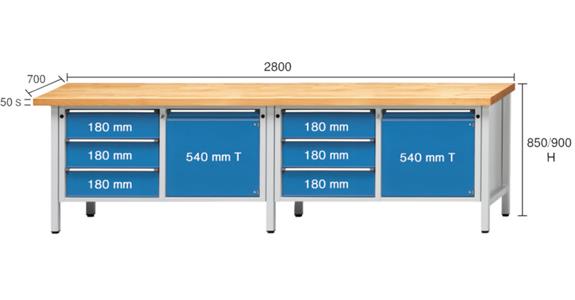 Kastenwerkbank Modell 106 V Buche-Massiv-Platte Höhe 850 mm RAL 7035/5012