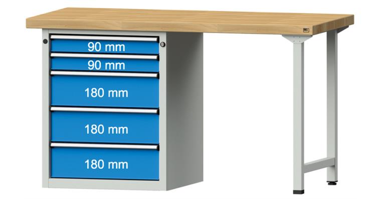 Combination workbench 1500x700x850mm model 810V beech solid plate RAL7035/5012
