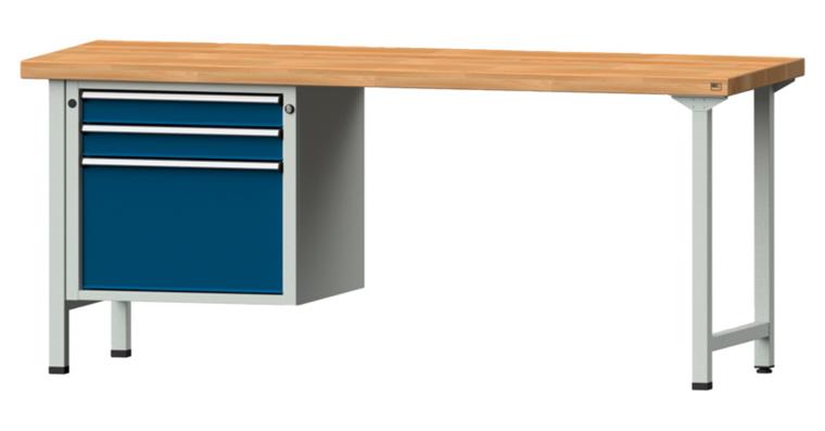 Combination workbench 2000x700x850mm model 722V beech solid plate RAL7035/5010