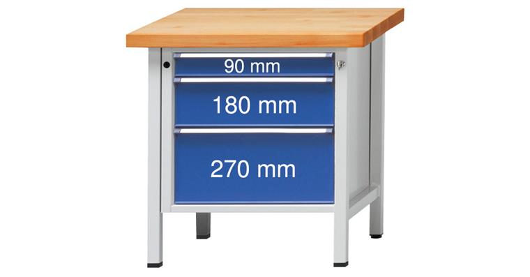 Cabinet workbench BSP 800x700x850 mm 3 drawers 90/180/270 mm RAL7035/5010