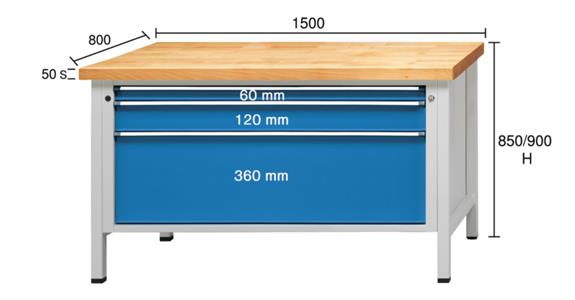 Kastenwerkbank Serie VX H850mm verzinkt Stahlblechplatte 1500x800mm RAL7035/5012