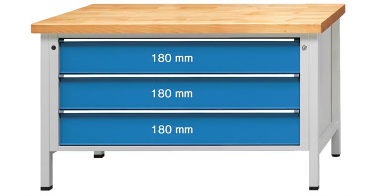 Cabinet workbench series VX H=850mm beech sld pl. 1500x800mm RAL7035/5012 148kg