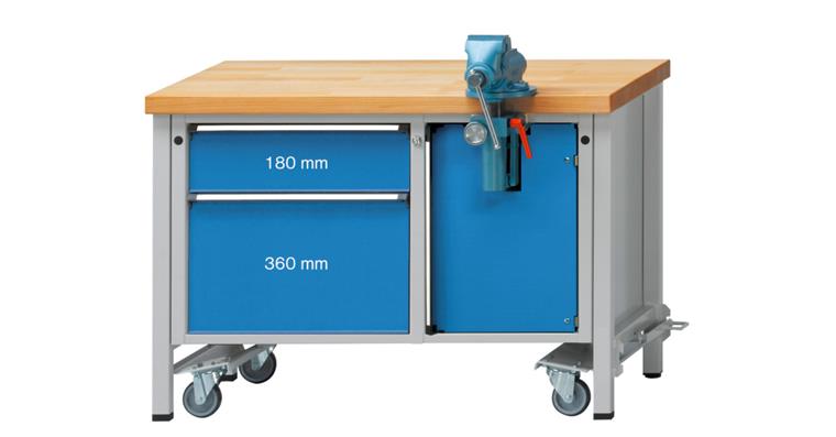 Montagewerkbank fahrbar 3 Schubladen B1270xT700xH850 mm RAL7035/7016