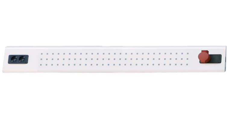 Power strip 2000x90x170mm RAL7035 2x Schuko sockets 230V/1x CEE socket 400V
