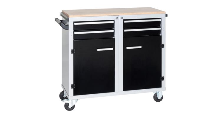 Clip-O-Flex Rollwerkbank m.2Türen+4Schubladen m.festen Auflagewinkeln+12 Tablare
