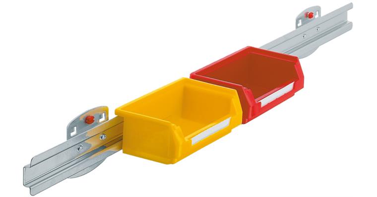 Easy-view storage bin holder for perforated plates w/ hole 10x10 mm for 5xsz 8
