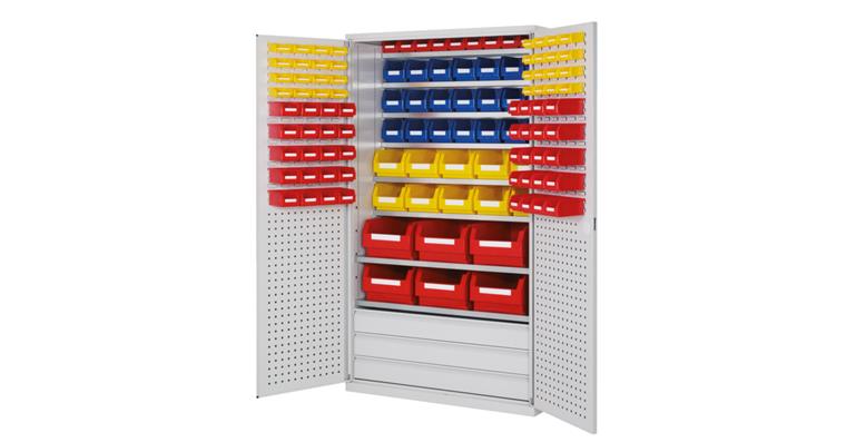 Large cabinet 1950x1130x590mm RAL 7035 119 easy-view storage bins 8 shelves