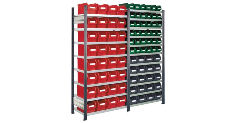 1083510111 Storage rack 2000x400 H=2000 19 shelves 88 easy-view storage bins