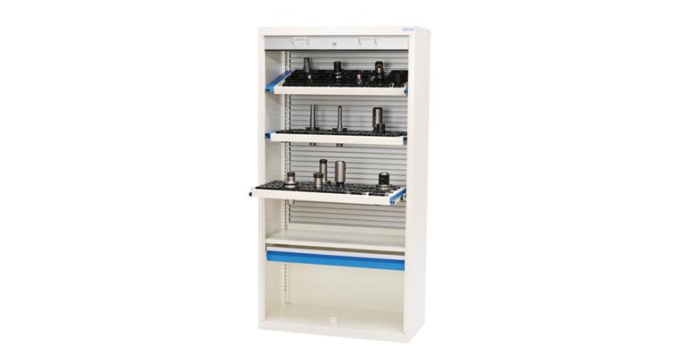 CNC mag. wall cupboard 1950x1000x500mm roll. shutters RAL 7035 w/o frame+shelves