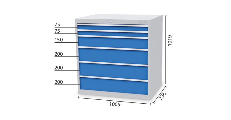 1084342101 Schubladenschrank 6 Schubladen 5012 2x75 1x150 2x200mm BTH 1005x736x1019mm