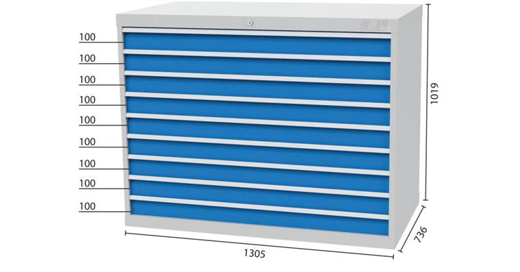 Werkzeugschrank 1305x736x1019mm 9 Schubl. 9x100 mm 7035/5012