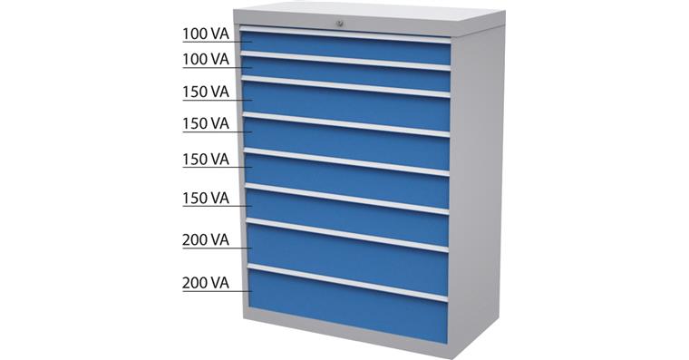 Schubladen-Werkzeugschrank 8 Schubladen Vollauszug 100%/75kg RAL 7035/5010