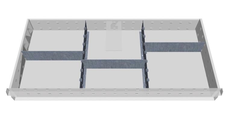 Schubladeneinteilung Metall Fronthöhe 200 mm für Schränke 980 mm breit 5tlg