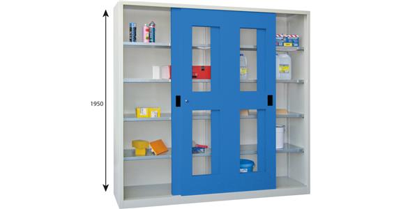 Schiebetürenschrank Sichtfenstertüren H 1950 x B 1500 x T 600 mm RAL 7035/5012