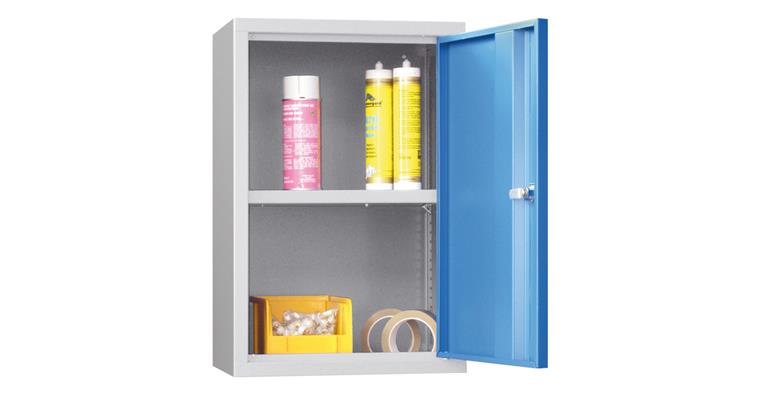 1084847100 Hängeschrank Rückwand glatt Vollblechtür B 400mm RAL 7035/5012 lichtblau