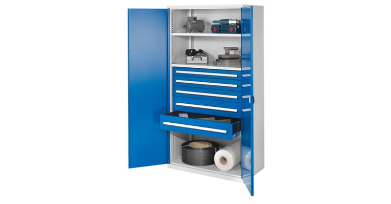Hvy-dty cab. w/o centr. divider RAL 7035/5012 sld. sh. met. doors 1950x1000x600