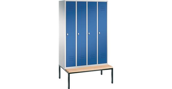 Garderobenschrank Sitzbank 4 Abteile 400 mm RAL7035/5010 2090 x 1590 x 500 mm