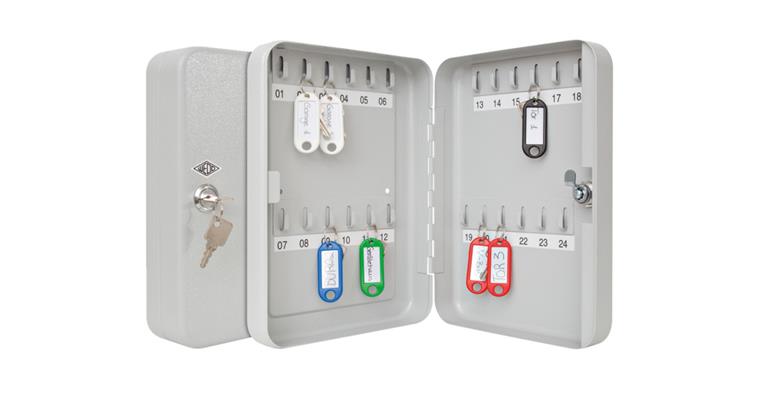 Key cabinet 24 hooks safety lock light grey HxWxD 250x180x60 mm