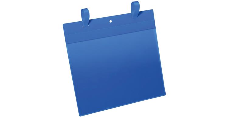 Crate pocket with fastening strap 50 pieces A4 landscape 297x210 mm blue