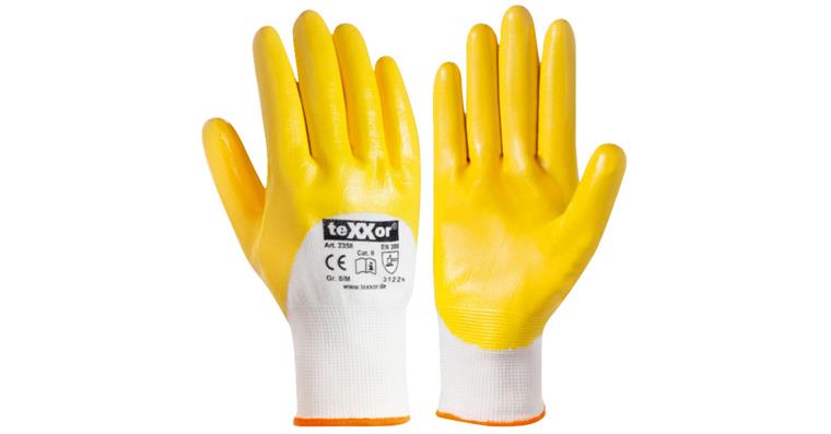 Polyester knitted glove nitrile yellow PU=12 pairs size 9