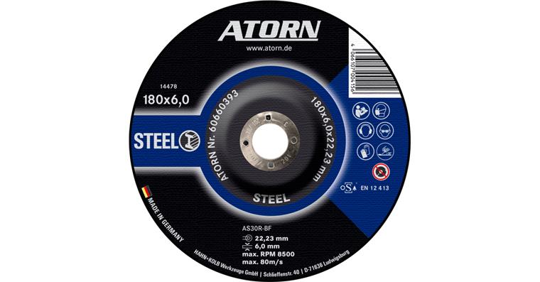 1044601303 ATORN steel/cast iron grinding disc - type AS30R-BF, 180x6x22.23 mm