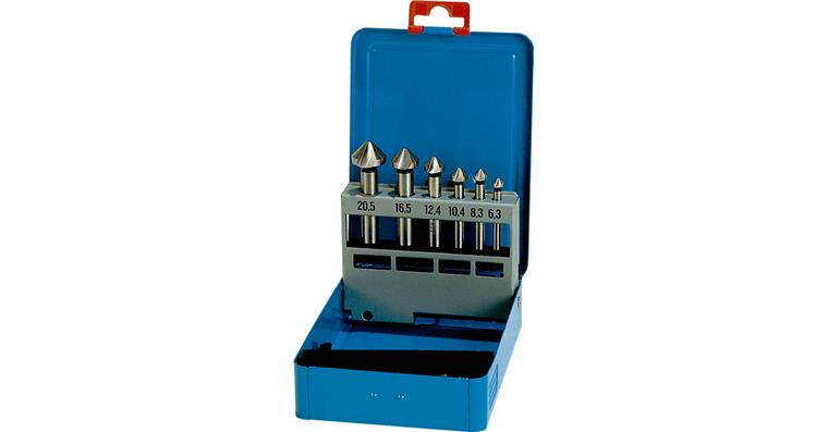 Cs. + cs. deburring tool set 6 pcs 90° HSS dia. 6.3-20.5 mm in plastic box