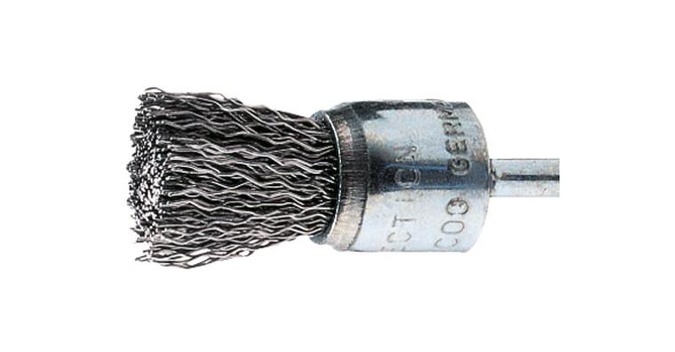 Wire end brush with shank dia. 10.0mm, INOX wire dia. 0.35mm, wire eff. L=20mm