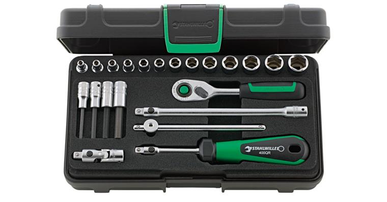 1/4 inch hex and bi-hex socket wrench set 22 pieces AF 3.5-13 mm